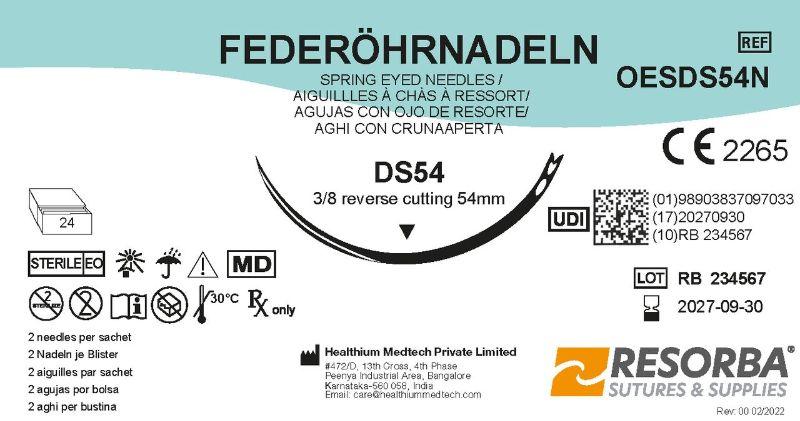Голки хірургічні діаметром 1,1мм, ріжучі зворотні окружність 3/8, довжиною 54мм